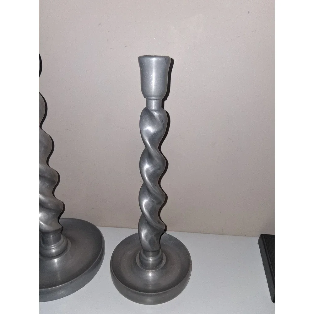 Arthur Court 1987 Twisted Spiral Candlesticks Set of 2 Pewter Tone Mid Century